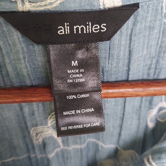 Floral Embroidered Chambray Guazey Cotton Mini Dress - Picture 5 of 5